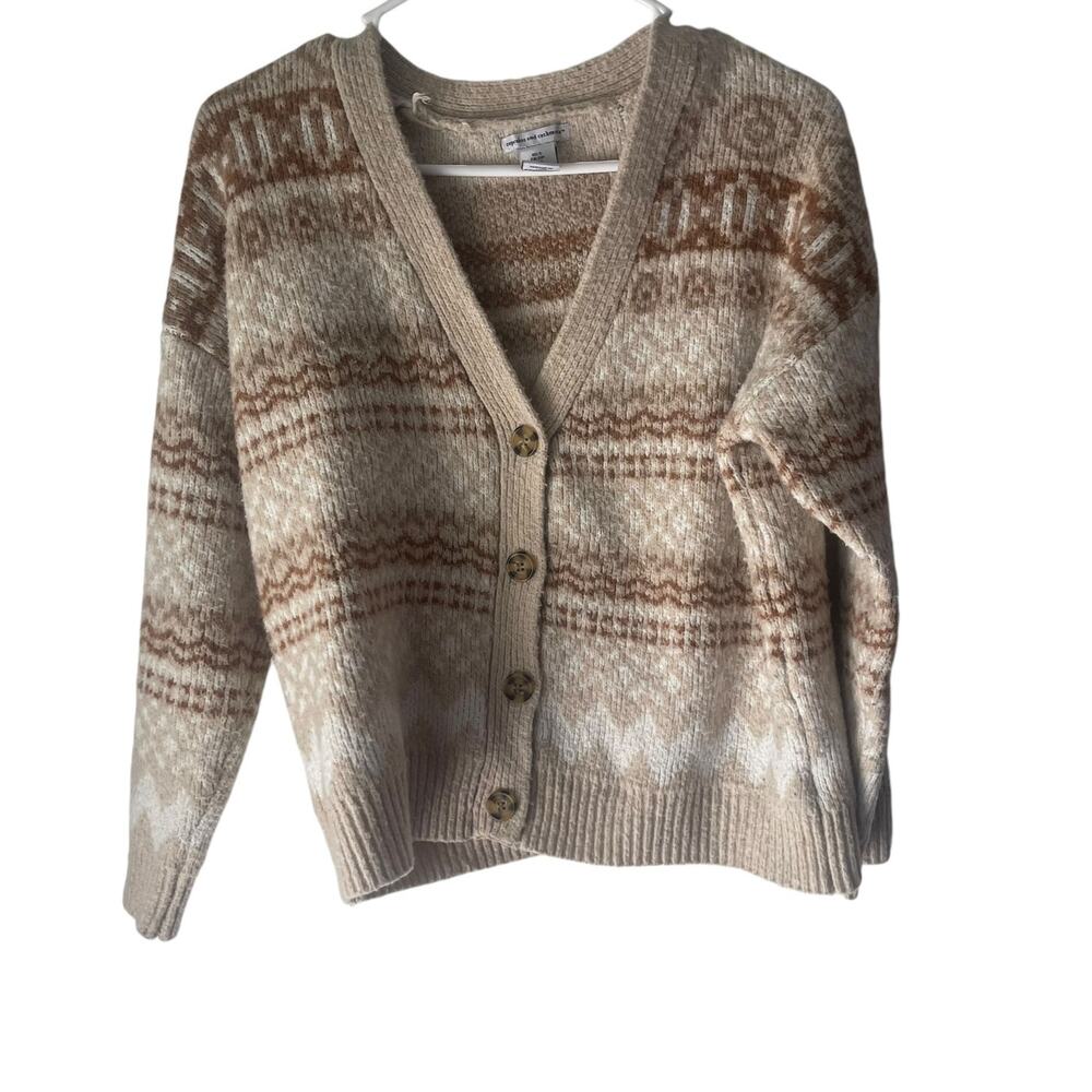 Cupcakes and Cashmere Women's Size Small Brown Academia Button‎ Up Sweater